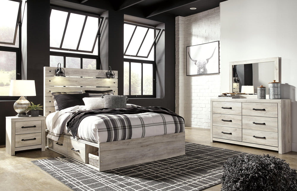 Cambeck Queen Panel Bed with Storage, Dresser, Mirror and 2 Nightstands - Whitewash (1)