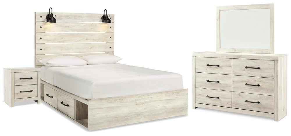 Cambeck Queen Panel Bed with Storage, Dresser and Mirror - Whitewash (2)