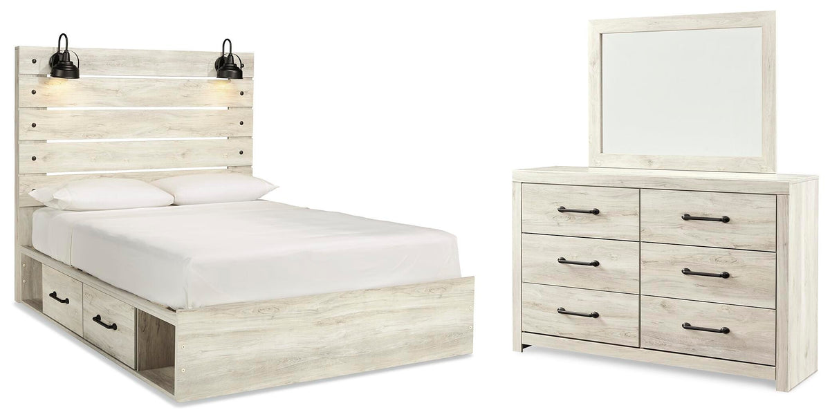 Cambeck Queen Panel Bed with Storage, Dresser and Mirror - Whitewash (1)
