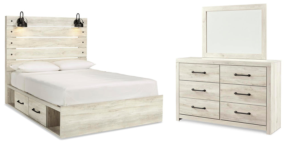 Cambeck Queen Panel Bed with Storage, Dresser and Mirror - Whitewash (1)