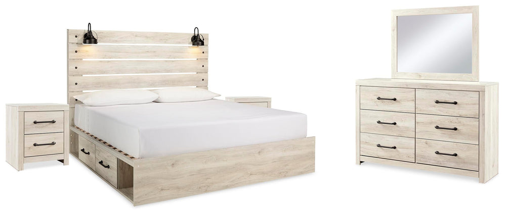 Cambeck King Storage Bed, Dresser, Mirror and 2 Nightstands - Whitewash (1)