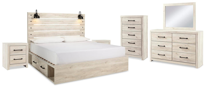 Cambeck King Panel Bed with Storage, Dresser, Mirror, Chest and 2 Nightstands - Whitewash (2)