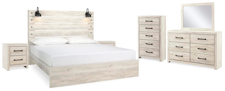 Cambeck King Panel Bed, Dresser, Mirror, Chest and 2 Nightstands - Whitewash (2)
