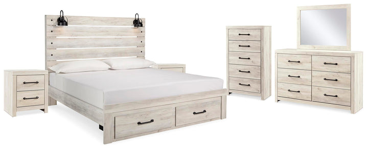 Cambeck King Panel Storage Bed, Dresser, Mirror, Chest and 2 Nightstands - Whitewash (2)