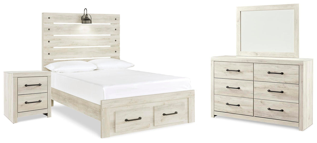 Cambeck Full Panel Bed, Dresser, Mirror and Nightstand - Whitewash (1)