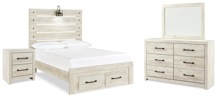 Cambeck Full Panel Bed, Dresser, Mirror and Nightstand - Whitewash (1)