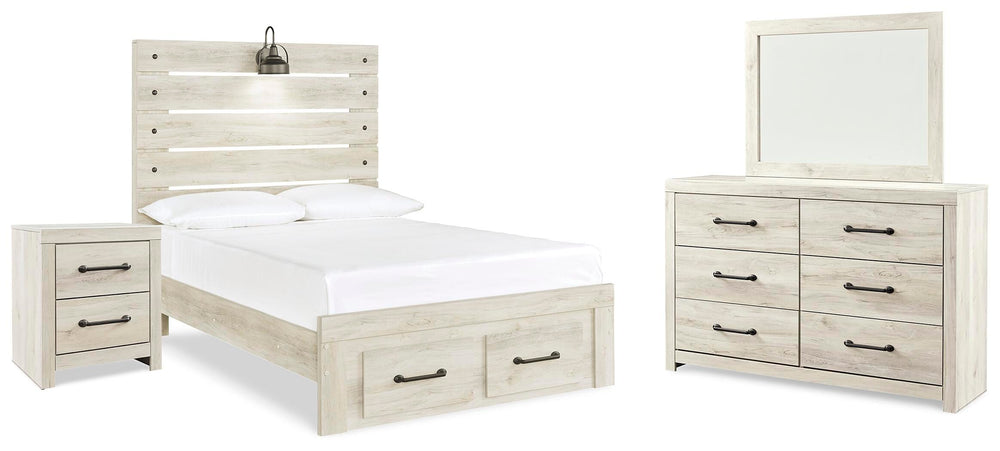 Cambeck Full Panel Bed, Dresser, Mirror and Nightstand - Whitewash (1)