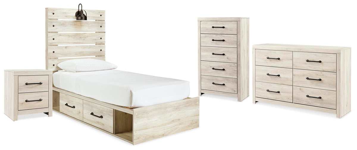Cambeck Twin Panel Bed, Dresser, Chest and Nightstand - Whitewash (1)