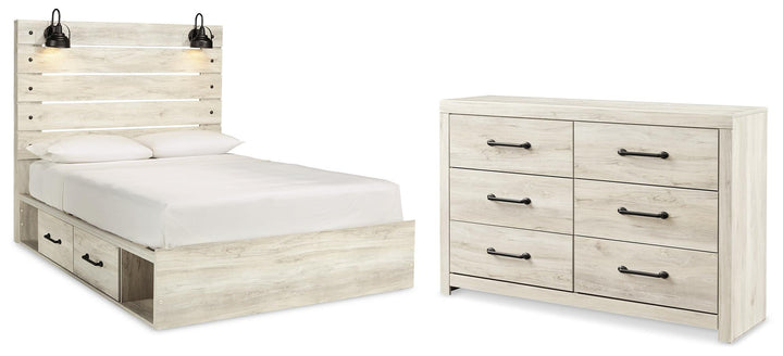 Cambeck Queen Panel Bed with Storage and Dresser - Whitewash (1)