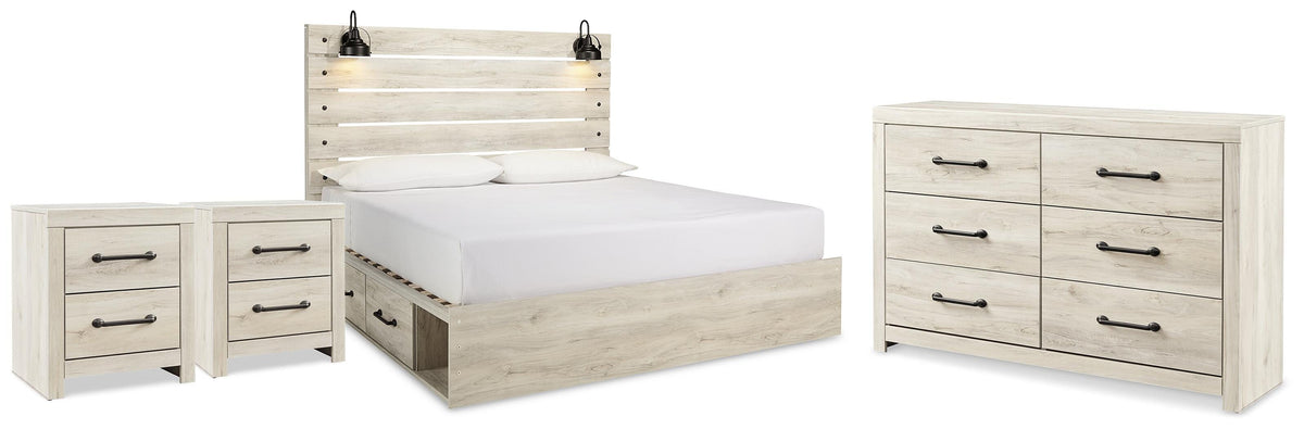 Cambeck King Panel Storage Bed, Dresser and 2 Nightstands - Whitewash (1)