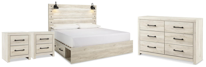Cambeck King Panel Storage Bed, Dresser and 2 Nightstands - Whitewash (1)