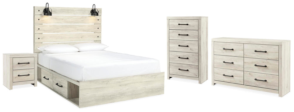 Cambeck Queen Panel Bed with Storage, Dresser, Chest and Nightstand - Whitewash