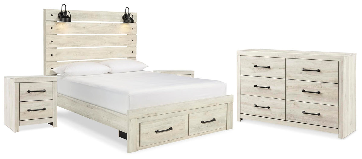 Cambeck Queen Panel Storage Bed, Dresser and 2 Nightstands - Whitewash (1)