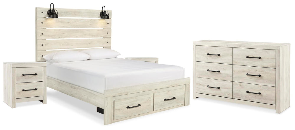 Cambeck Queen Panel Storage Bed, Dresser and 2 Nightstands - Whitewash (1)