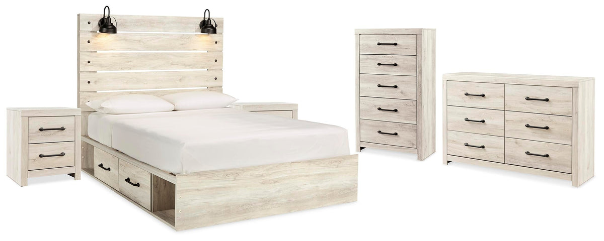 Cambeck King Storage Bed, Dresser, Chest and 2 Nightstands - Whitewash (1)