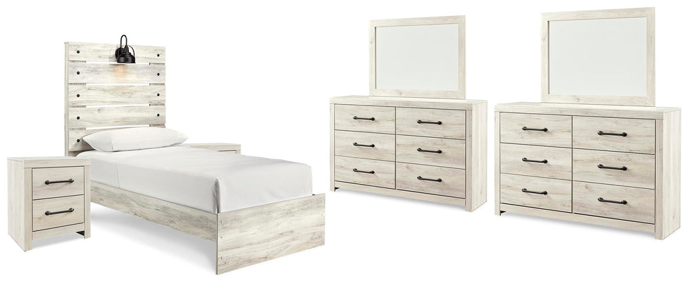 Cambeck Twin Panel Bed, 2 Dressers, 2 Mirrors and 2 Nightstands - Whitewash (1)