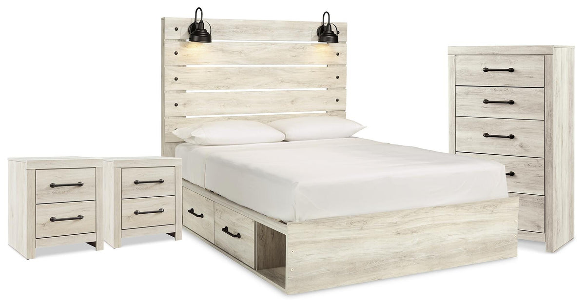 Cambeck Queen Storage Bed, Chest and 2 Nightstands - Whitewash (1)