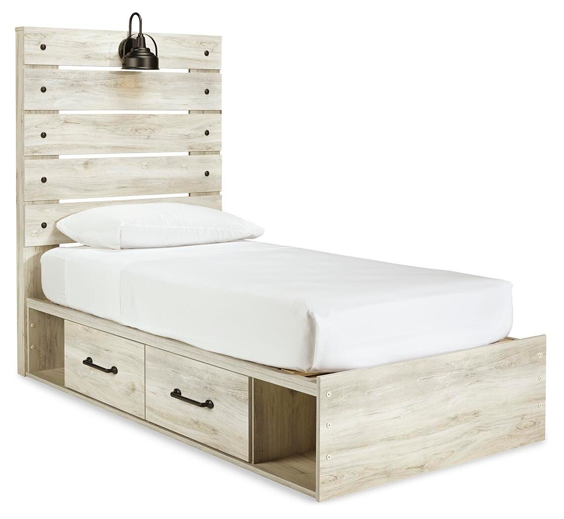 Cambeck Twin Panel Bed with 2 Storage Drawers - Whitewash (1)