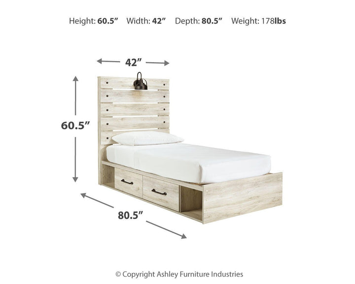 Cambeck Twin Panel Bed with 2 Storage Drawers - Whitewash (4)