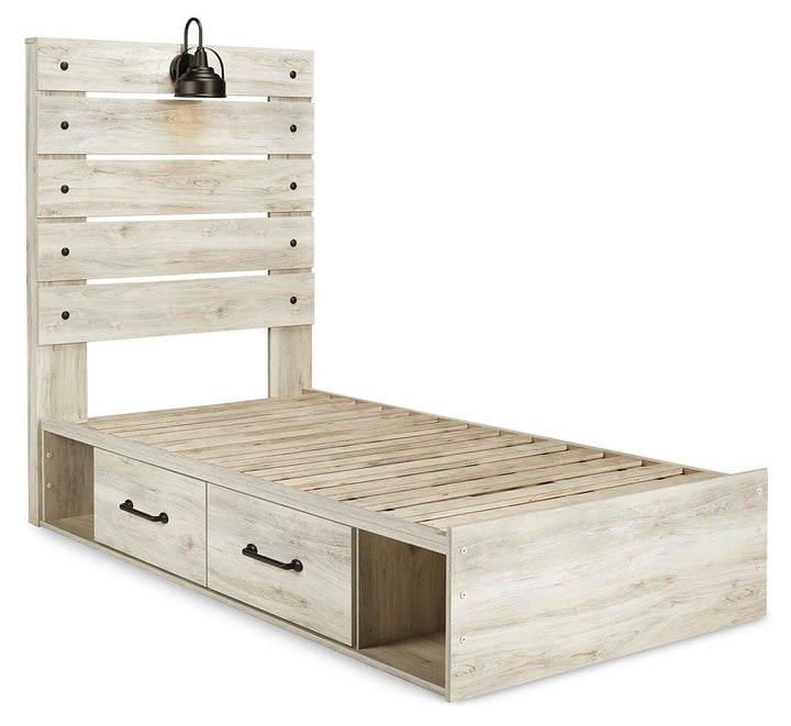 Cambeck Twin Panel Bed with 2 Storage Drawers - Whitewash (6)