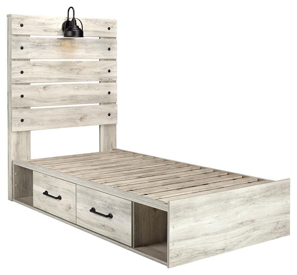 Cambeck Twin Panel Bed with Storage, Dresser, Mirror, Chest and 2 Nightstands - Whitewash (14)