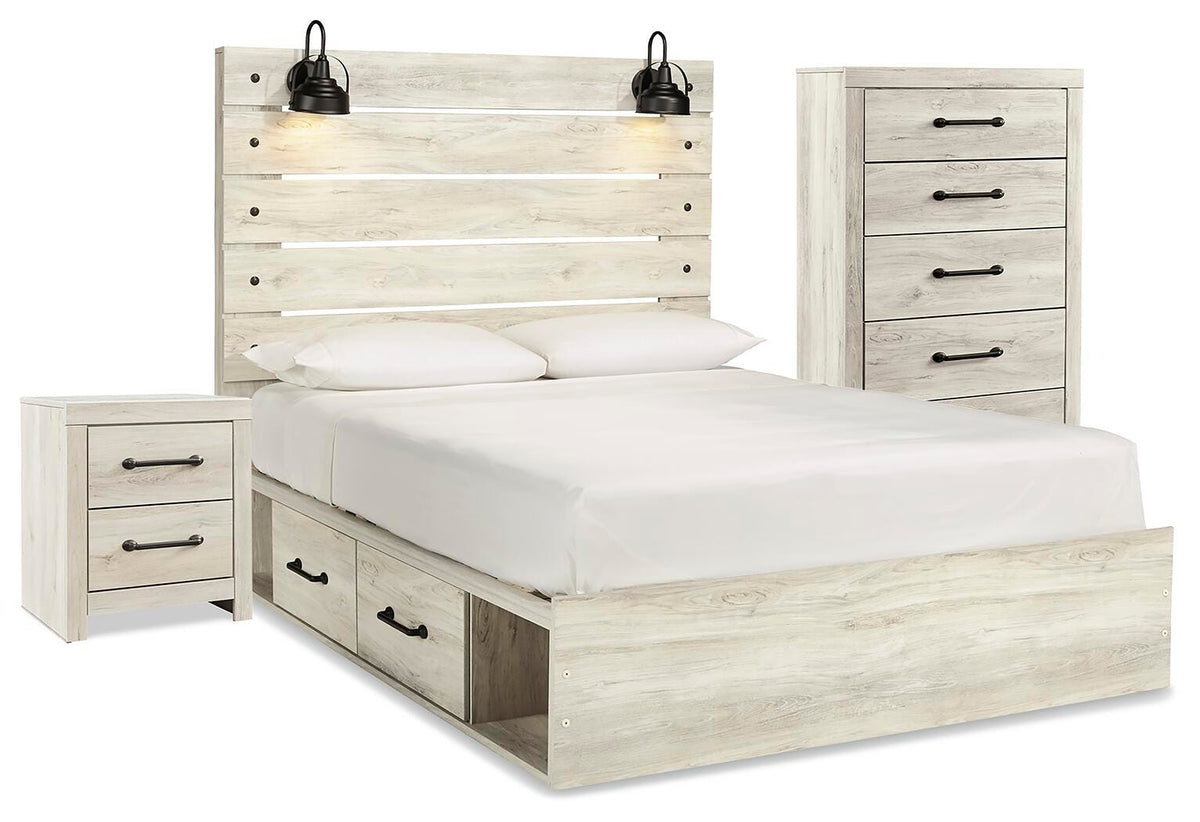 Cambeck Queen Panel Bed with Storage, Chest and Nightstand - Whitewash (1)