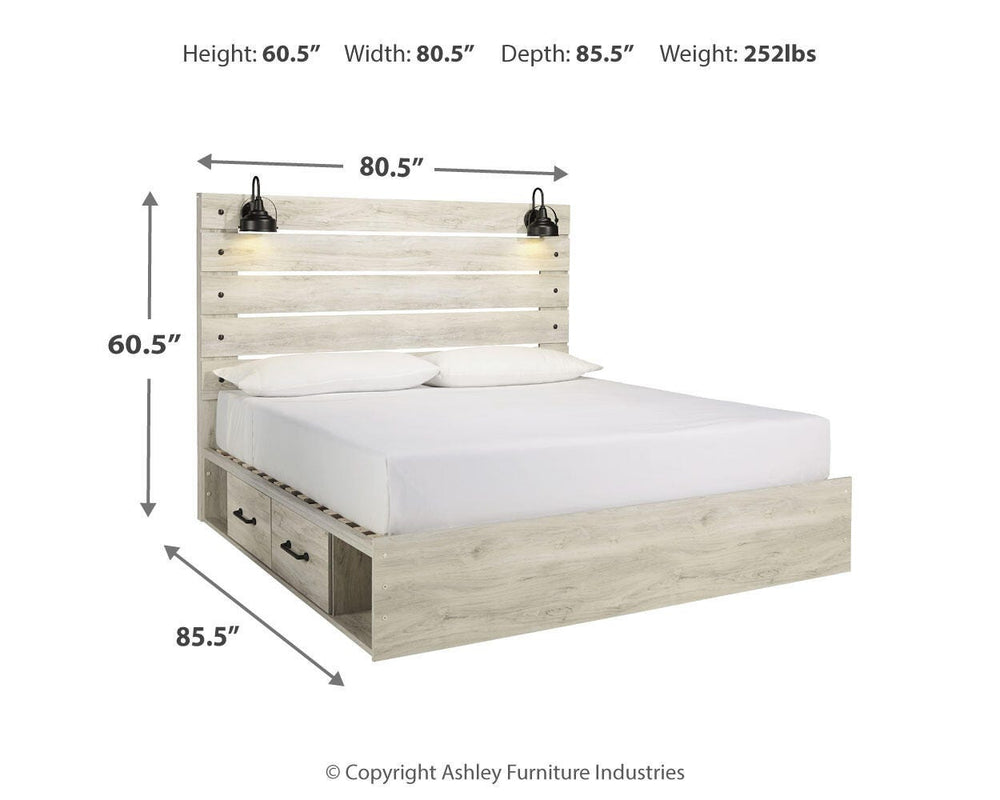 Cambeck King Panel Bed with 2 Storage Drawers - Whitewash (4)
