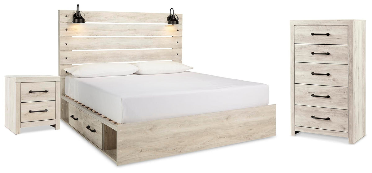 Cambeck King Panel Bed with Storage, Chest and Nightstand - Whitewash (1)