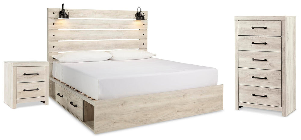 Cambeck King Panel Bed with Storage, Chest and Nightstand - Whitewash (1)