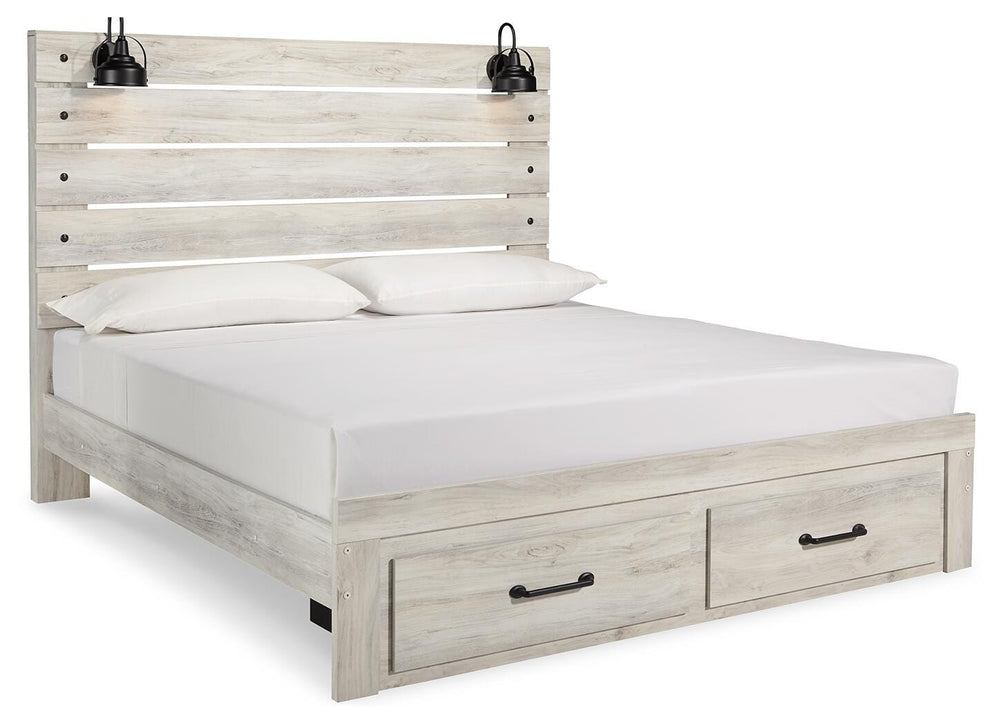 Cambeck King Panel Bed with 2 Storage Drawers - Whitewash (1)