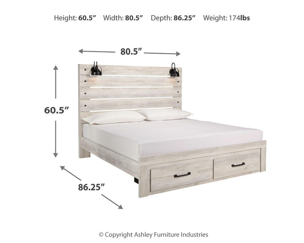 Cambeck King Panel Bed with 2 Storage Drawers - Whitewash (4)