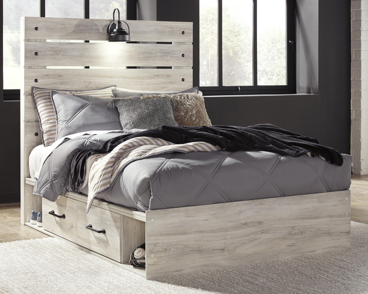 Cambeck Full Panel Bed with 2 Storage Drawers - Whitewash (2)