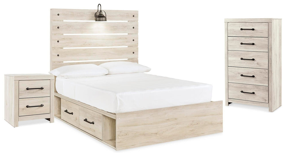 Cambeck Full Panel Bed with Storage, Chest and Nightstand - Whitewash (1)