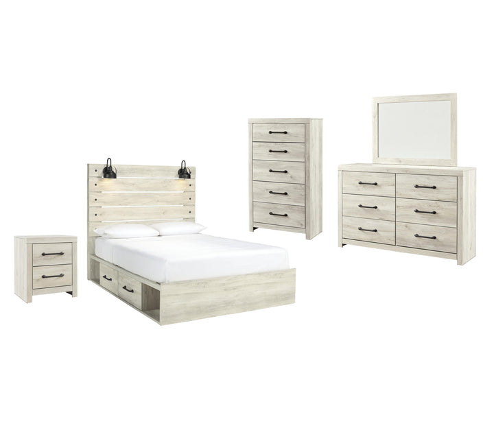 Cambeck Queen Panel Bed with Storage, Dresser, Mirror, Chest and Nightstand - Whitewash (1)