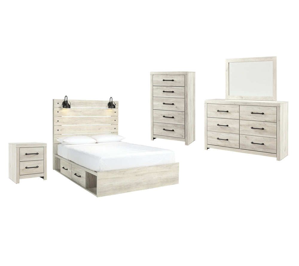 Cambeck Queen Panel Bed with Storage, Dresser, Mirror, Chest and Nightstand - Whitewash (1)