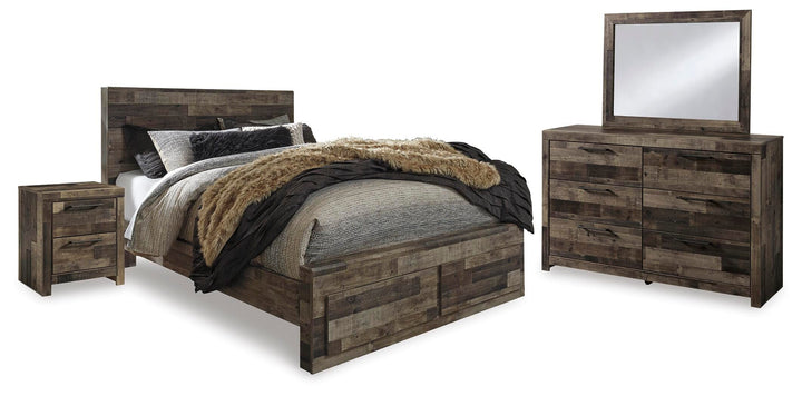 Derekson Queen Panel Storage Bed with Mirrored Dresser and Nightstand - Multi Gray (2)