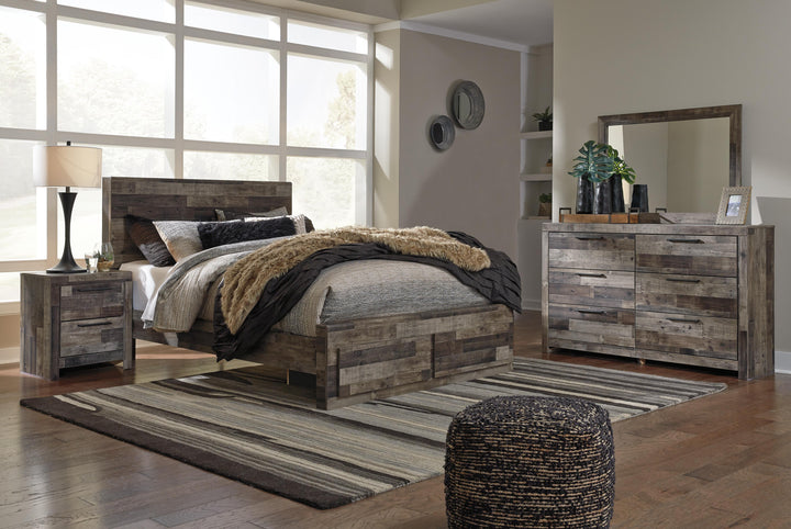 Derekson Queen Panel Storage Bed with Mirrored Dresser and Nightstand - Multi Gray (1)