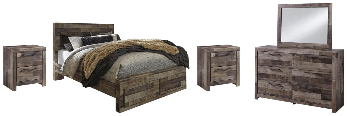 Derekson Queen Panel Storage Bed, Dresser, Mirror and 2 Nightstands - Multi Gray (1)