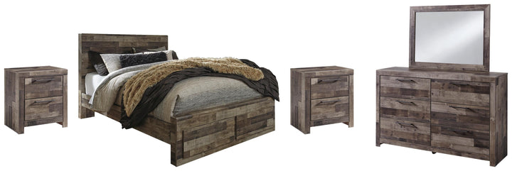 Derekson Queen Panel Storage Bed, Dresser, Mirror and 2 Nightstands - Multi Gray (1)