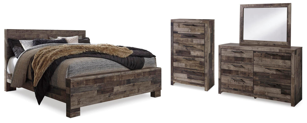 Derekson King Panel Bed, Dresser, Mirror and Chest - Multi Gray (1)