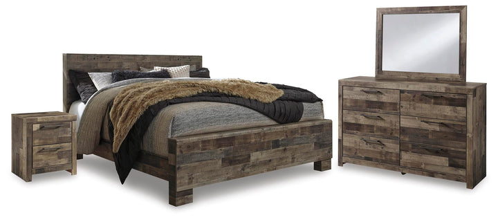 Derekson King Panel Bed, Dresser, Mirror and Nightstand - Multi Gray (1)
