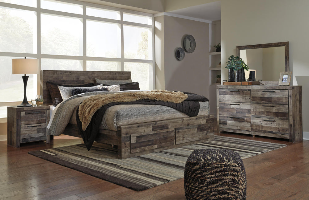Derekson King Panel Storage Bed, Dresser and Nightstand - Multi Gray (1)