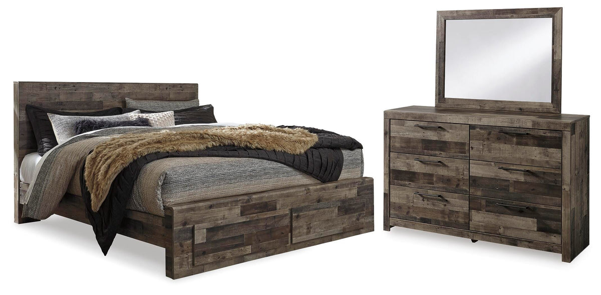 Derekson King Panel Storage Bed, Dresser and Mirror - Multi Gray (1)
