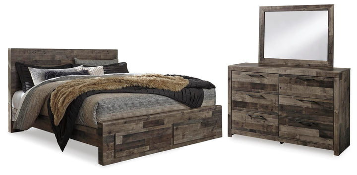 Derekson King Panel Storage Bed, Dresser and Mirror - Multi Gray (1)