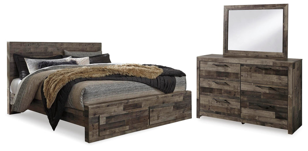Derekson King Panel Storage Bed, Dresser and Mirror - Multi Gray (1)