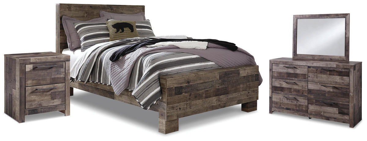 Derekson Full Panel Bed, Dresser, Mirror and Nightstand - Multi Gray (1)