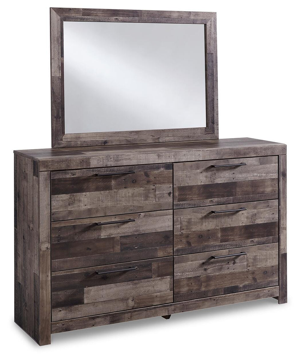 Derekson Queen Bed with Mirrored Dresser and Nightstand - Multi Gray (2)
