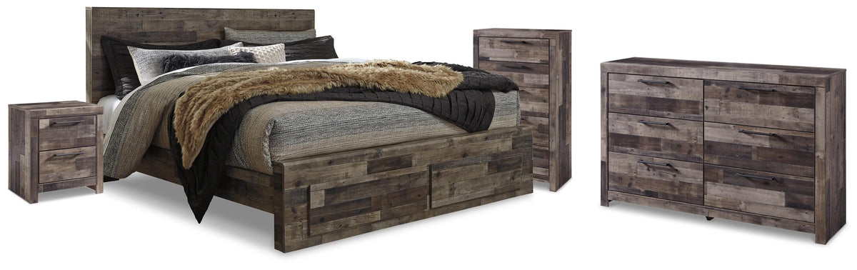 Derekson King Panel Bed, Dresser, Chest and Nightstand - Multi Gray (1)