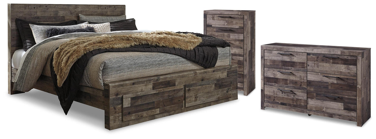 Derekson King Storage Bed, Dresser and Chest - Multi Gray (1)