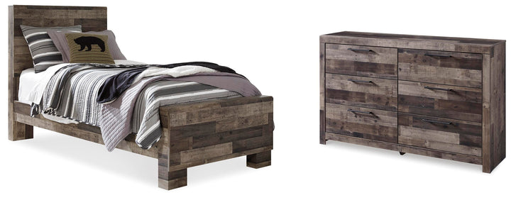 Derekson Twin Panel Bed and Dresser - Multi Gray (1)